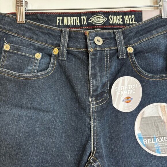 Dickies Women’s Dark Wash Denim Jeans 4R Boot Cut Mid Rise Relaxed Fit Stretch - Picture 3 of 9